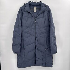 L.L. Bean Womens Down Puffer Coat Sz L Blue Hooded Downtek Outdoor Winter 505262